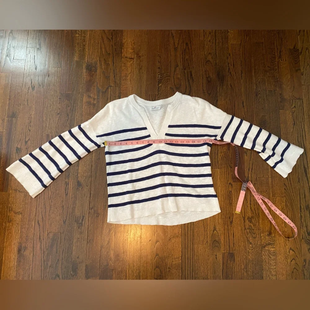Vineyard Vines- linen cotton blend Knit Pullover v neck striped flare sleeve S - Picture 7 of 16